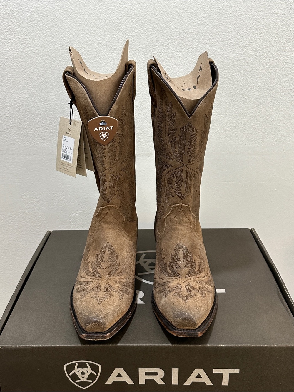 Ariat Tan Suede Western Embroidered Cowboy Boots